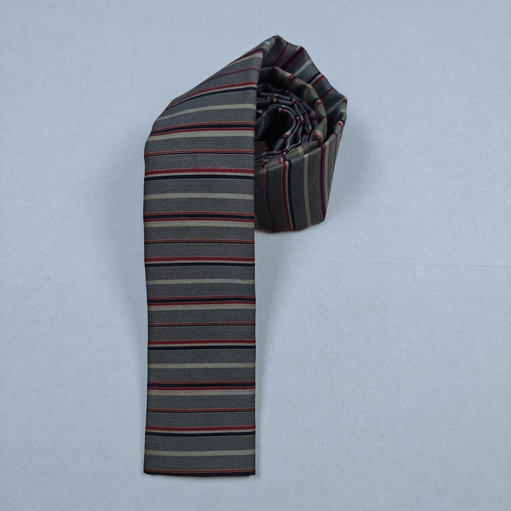 Vintage Hunter Club JCPenney‎ Square End Knit  Tie Grey Striped